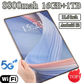 2024 와이파이 블루투스 네트워크 태블릿, 안드로이드 12.0, 11.6 인치, 16GB RAM, 1TB ROM, 16MP, 32MP, 8800mAh, 10 코어, 5G 태블릿, 신제품