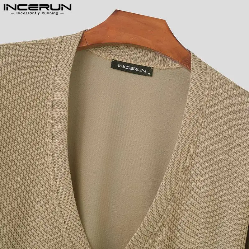 Y-INCERUN-Pulls Bergame à col en V profond pour hommes, Style simple décontracté, Mode masculine, Solide, All-match, Pulls à manches longues, S-5XL, 2024