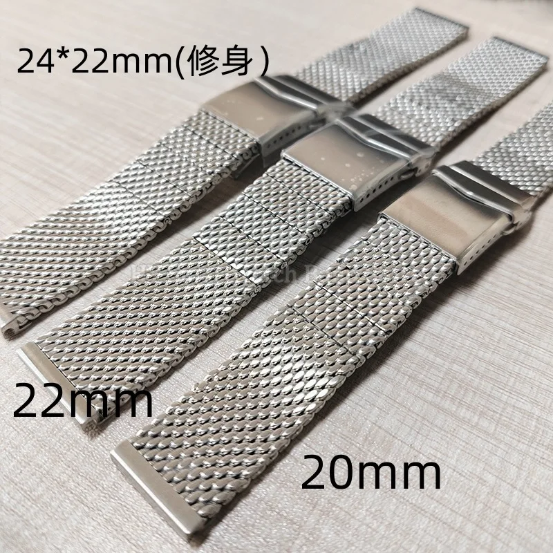 20mm 22mm 24mm Shark Milanese Steel Strap for Seiko Stainless Wrist Band Quick Release Bracelet Brushed Folding Buckle Strap