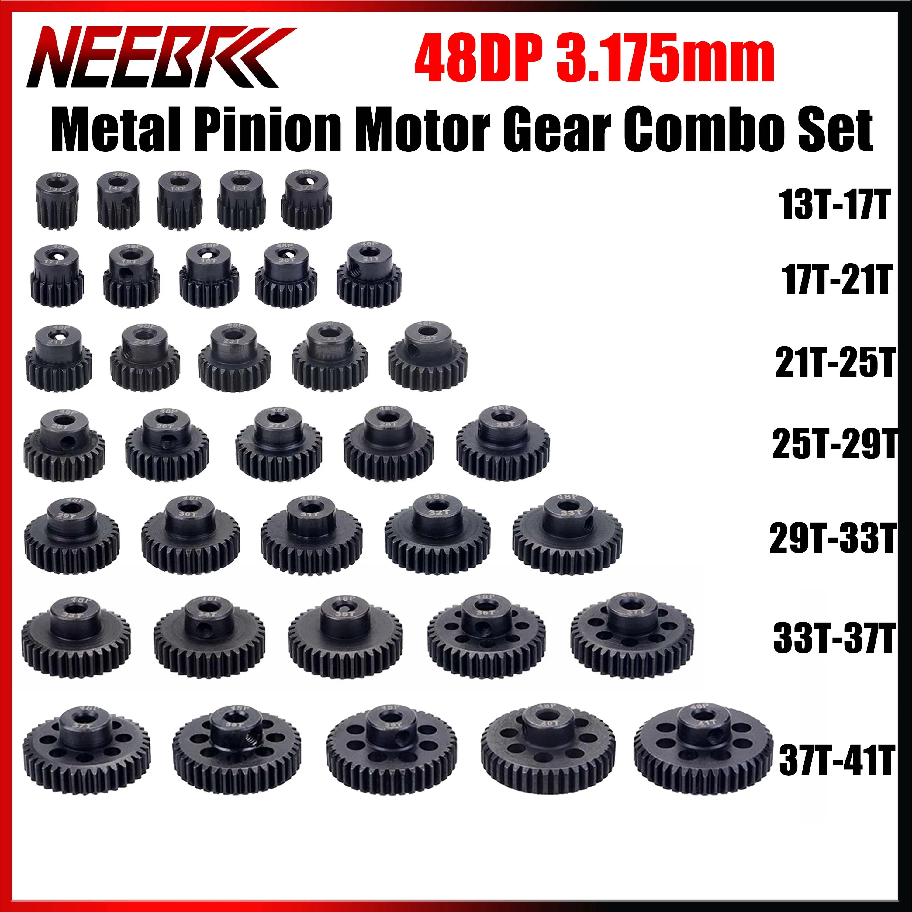 

5pcs 48DP 3.175mm Metal Pinion 13T-17T/17T-21T/21T-25T/25T-29T/29T-33T/33T-41T Motor Gear Combo Set for 1/10 RC Model Car Part