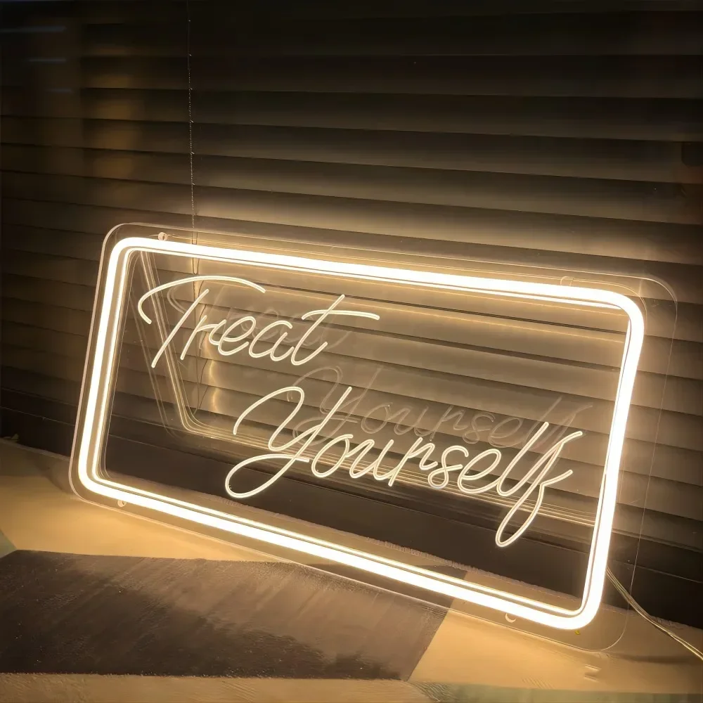 12 Colors Treat Yourself Neon Sign Engrave Personal Led Lights For Room Decors Aesthetic Gaming Room Decoration Support Custom