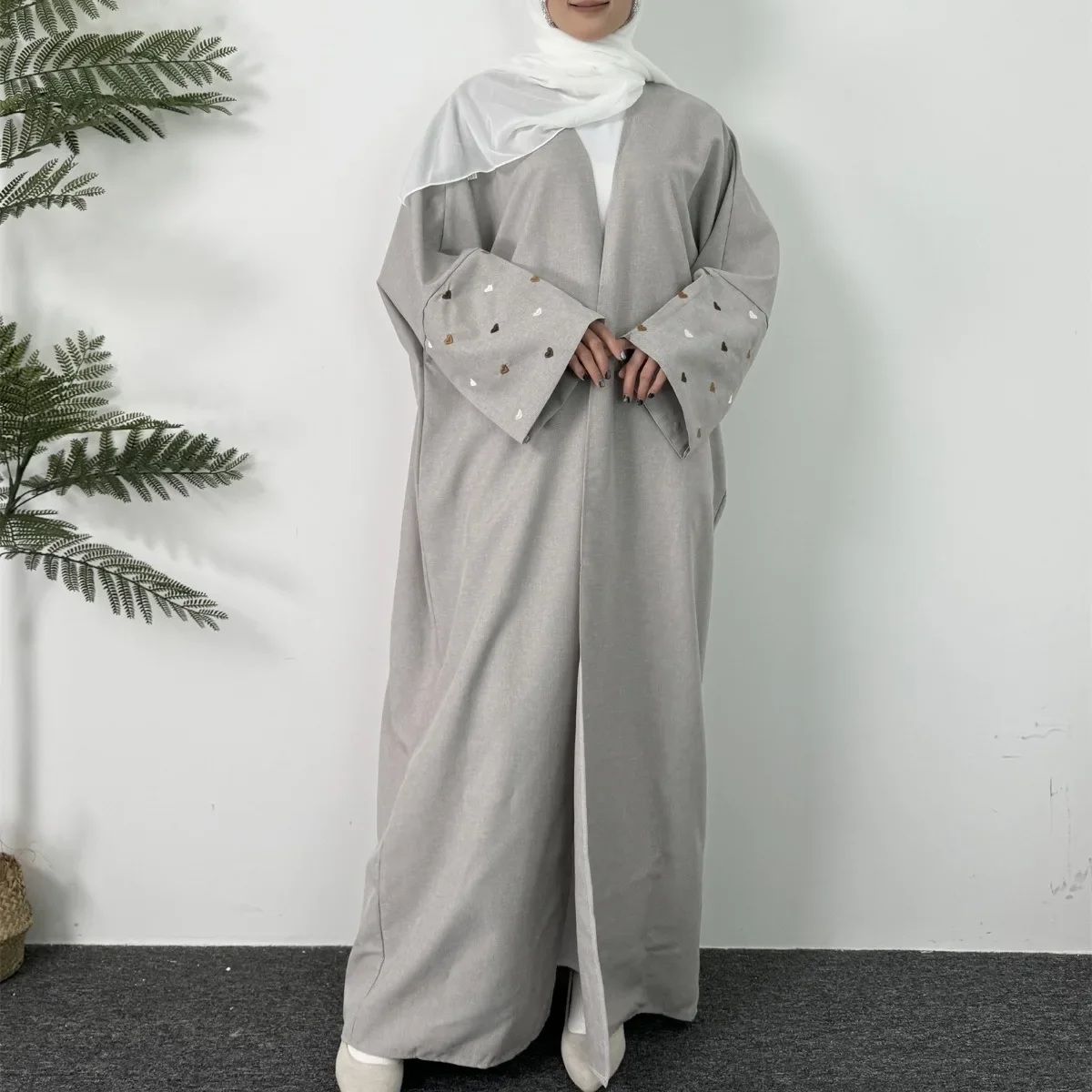 Open Front Abaya Long Sleeve Maxi Length Dress Womens Clothing Muslim Cardigan Abayas Embroidery Out Kaftans Women Jilbabs