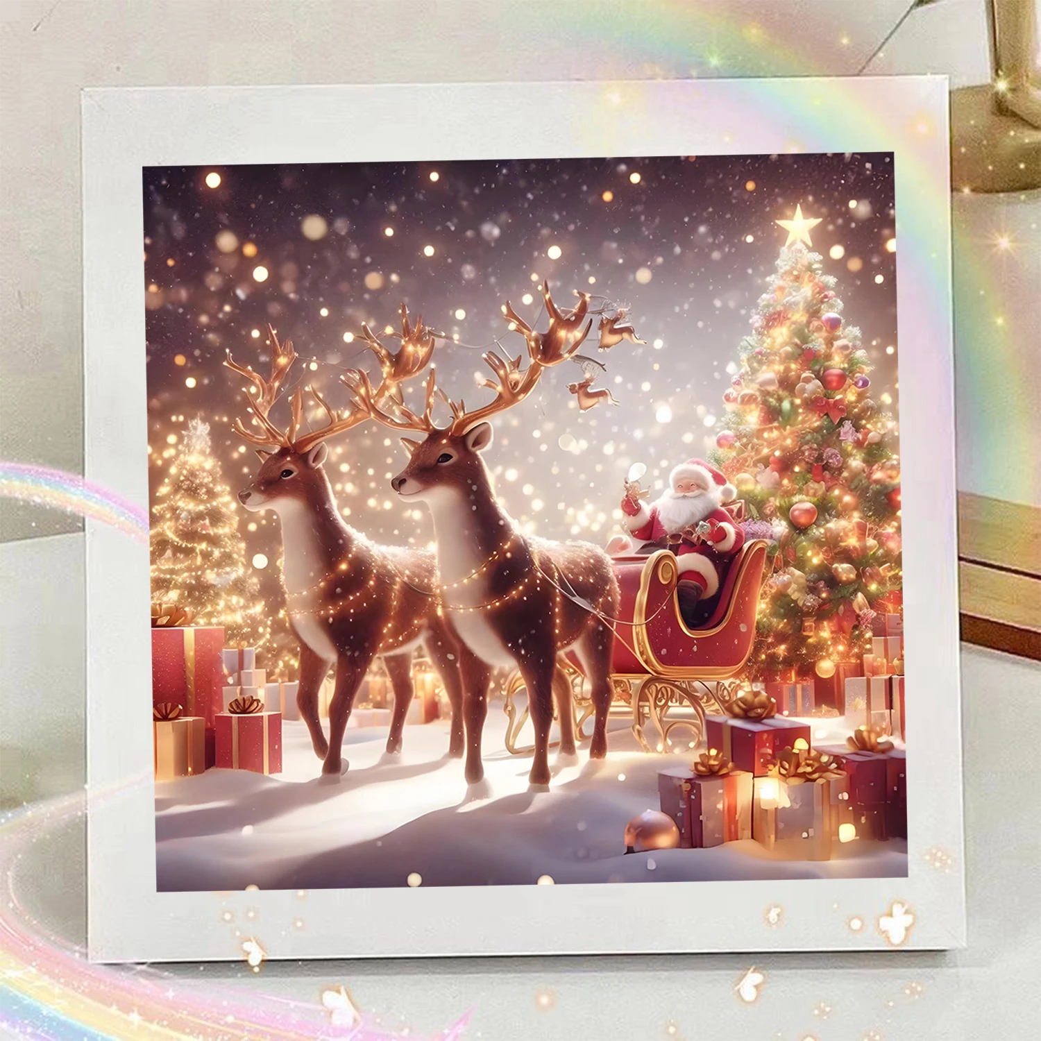 Christmas Reindeer colorful Pattern DIY Diamond Painting Kit, Frameless Full Diamond Art, Multiple Sizes to Choose from