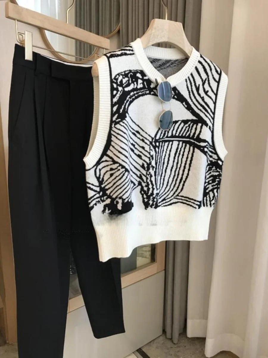 

Fashionable Retro Knitted Vest Women's New Arrival Early Autumn Season Street Style Loose Fit round Neck No Sleeve Backless