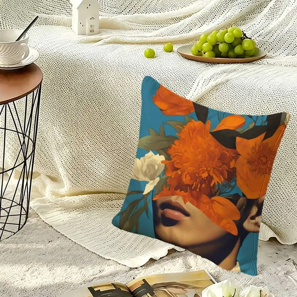 Chrysanthemum P-Portrait Pillow Case Sofa Living Room for Bedroom Headboard Backrest Cushion Square Nap Time