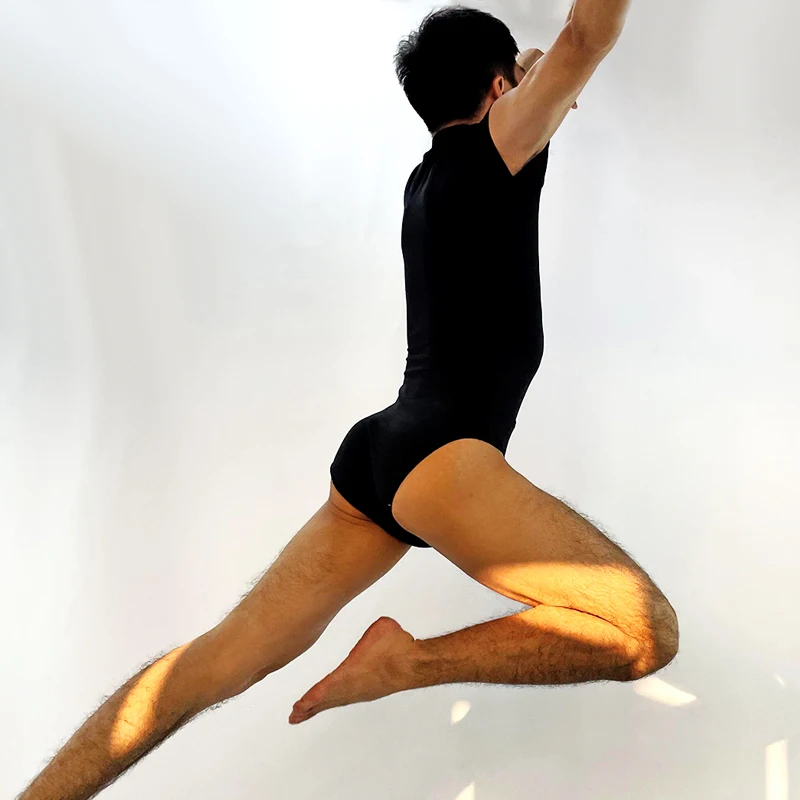 Ritskraag, balletoefenpak met korte mouwen, eendelig danspak voor volwassenen, nauwsluitend pak, huidskleur, V-hals