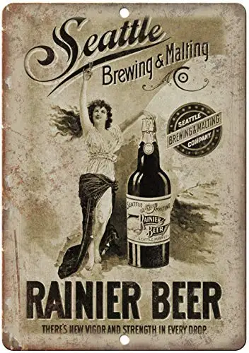 Seattle Brewing & Malting Rainier Beer Theme 12x16 Inch Metal Tin Sign Wall Decor Kitchen Garage Bar Home