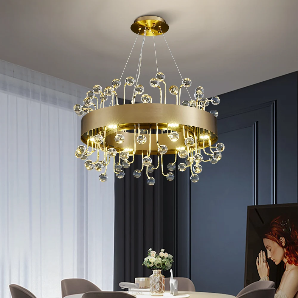 Colour Crystal Led Chandeliers For Living Room Indoor Lighting Round Chandelier Bedroom Rectangle Kitchen Island Hanging Lamp