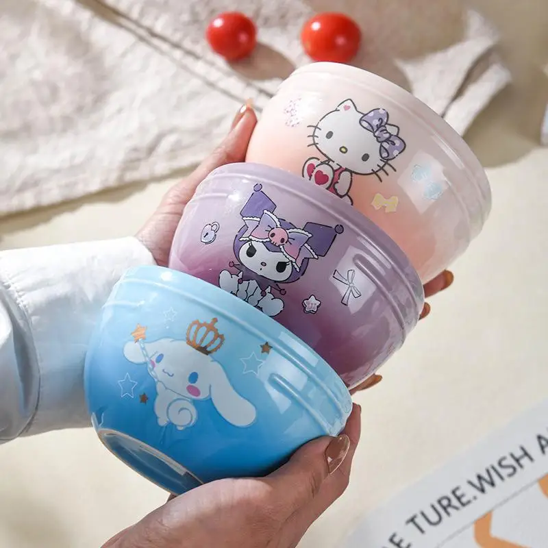 300Ml Sanrio Hello Kitty Bowl Cinnamoroll Kawaii Kuromi Pochacco Household Rice Bowl Children Large Capacity Ceramic Tableware