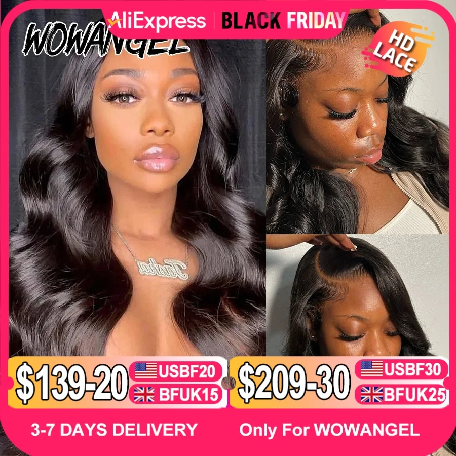 Wow Angel 13x6 HD Lace Front Wigs 250% Remy Hair Body Wave Human Hair Wigs HD Lace Wigs Pre Plucked Wear To Go Wigs for Women