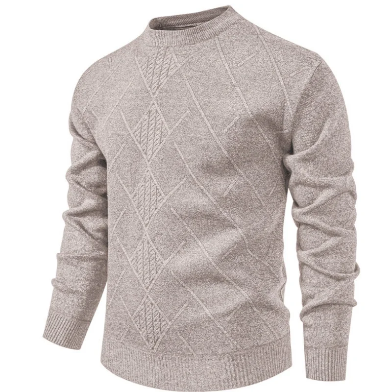 Suéteres de punto ajustados a la moda geométrica de Color sólido para hombre, suéter de punto informal cálido para hombre, jerséis de punto gruesos para Otoño e Invierno
