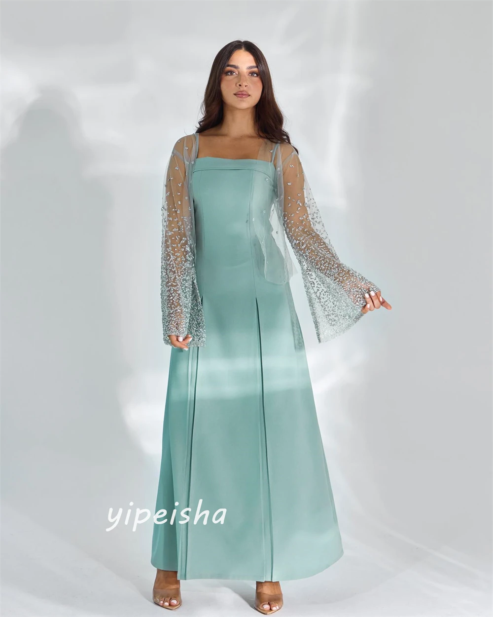 Customized Jiayigong s Draped Beading Valentine's Day A-line Square Neck Bespoke Occasion Dresses Ankle-Length