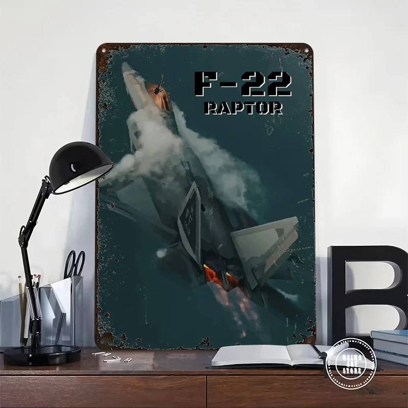 F22 Raptor Jet Fighter 3D Texture Metal Poster Customized Wall Art Tin Sign Gift for Mancave Interior Accessories Decor Room