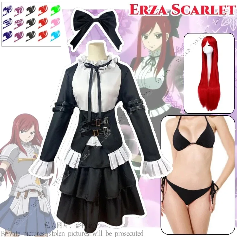 AIAI 2025 에르자 스칼렛 페어리 애니메이션 코스프레 의상 가발 타투 스티커 수영복 꼬리 검은색 리본 여왕 데일리룩 메이드복