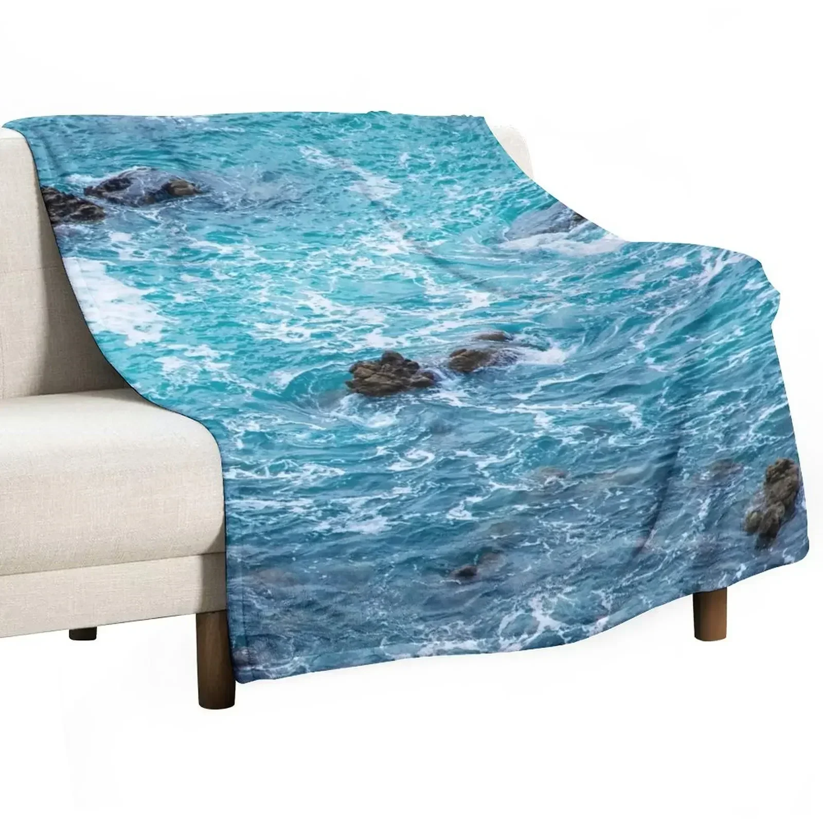 

Blue Sea Waves Throw Blanket for sofa Decorative Sofa Blankets