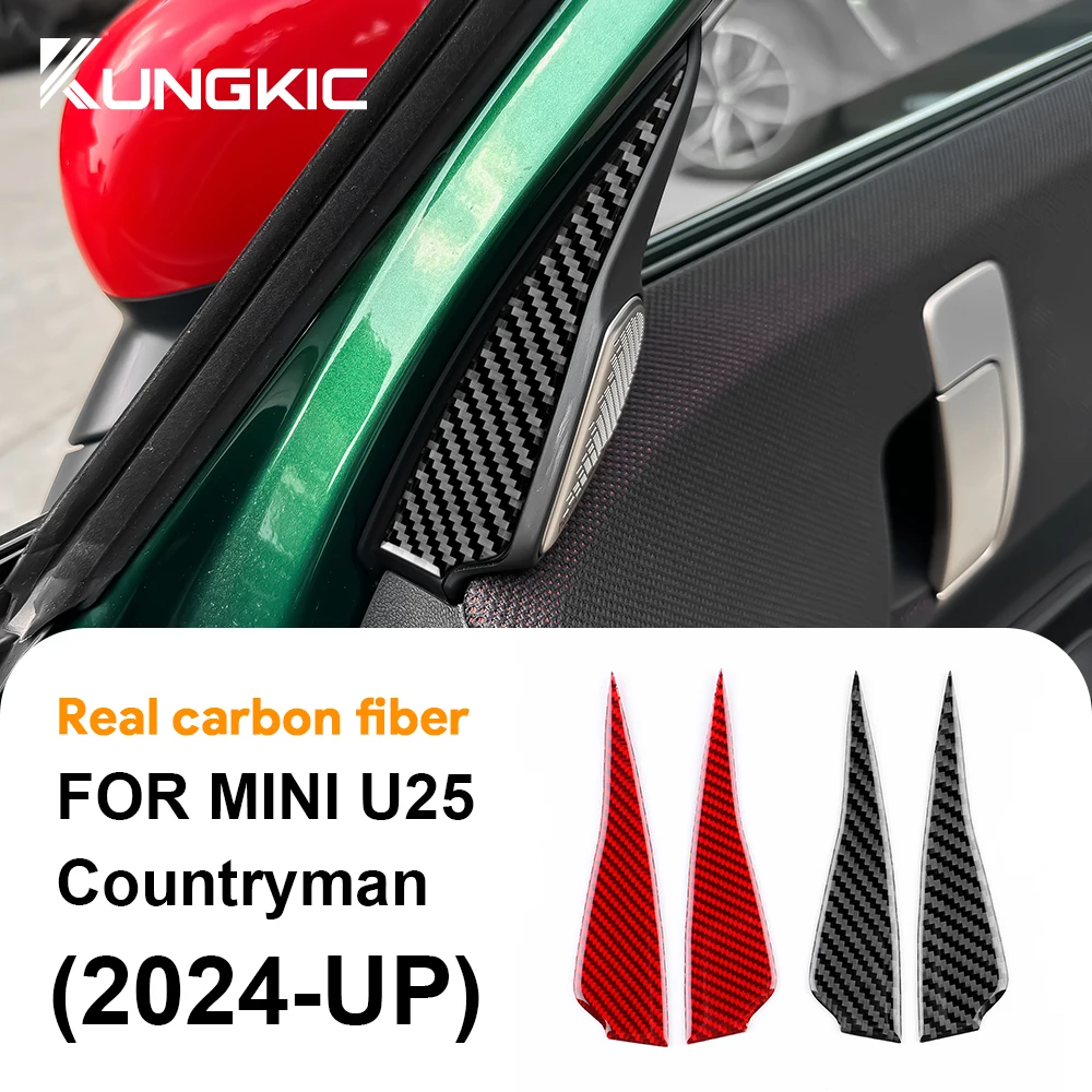 Real Soft Carbon Fiber Sticker For MINI U25 Countryman 2024 2025 Dashboard Both Side Speaker Audio Cover Trim Sticker