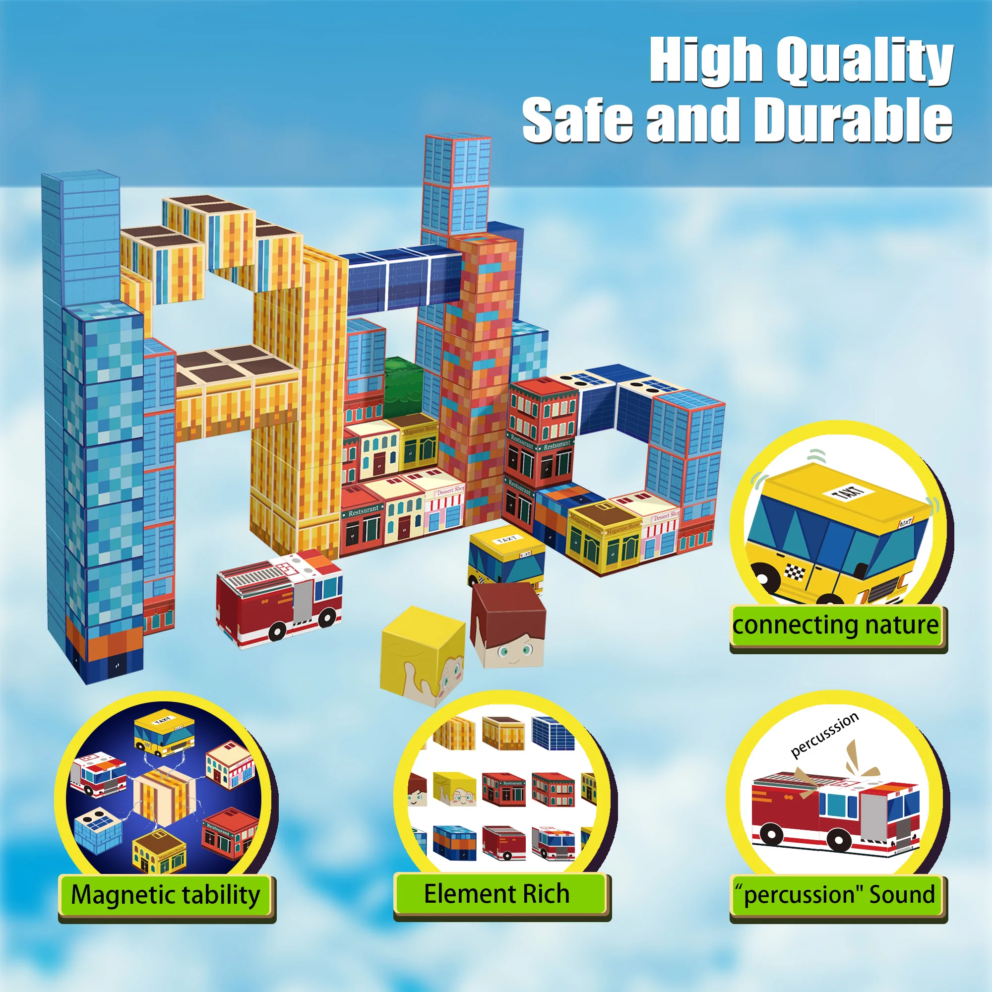 مجموعة مكعبات بناء مغناطيسية مكونة من 112 قطعة، بلاط مغناطيسي ثلاثي الأبعاد لألعاب جذعية للأطفال، مجموعة بناء القلعة/البرج، التعلم التعليمي