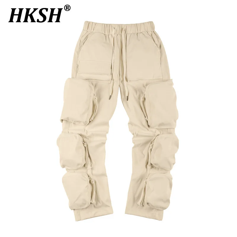 HKSH High Street Dark Tactical Style Zipper Pockets Overalls Men's Tide Hip Hop Trendy Loose Casual Leggings Cargo Pants HK0612