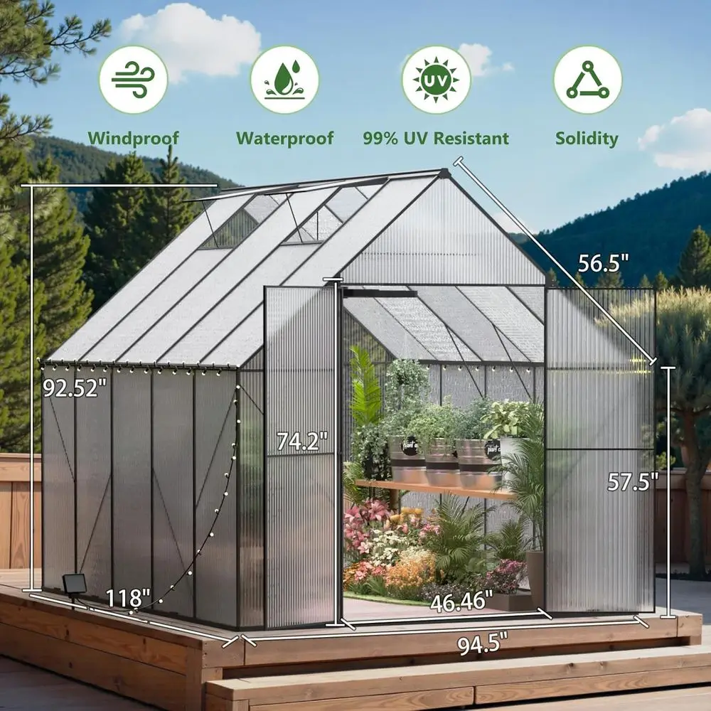 

Sturdy 8x10 Poly Greenhouse, Large Walk-In with Roof Vent, Ideal for Gardening Enthusiasts