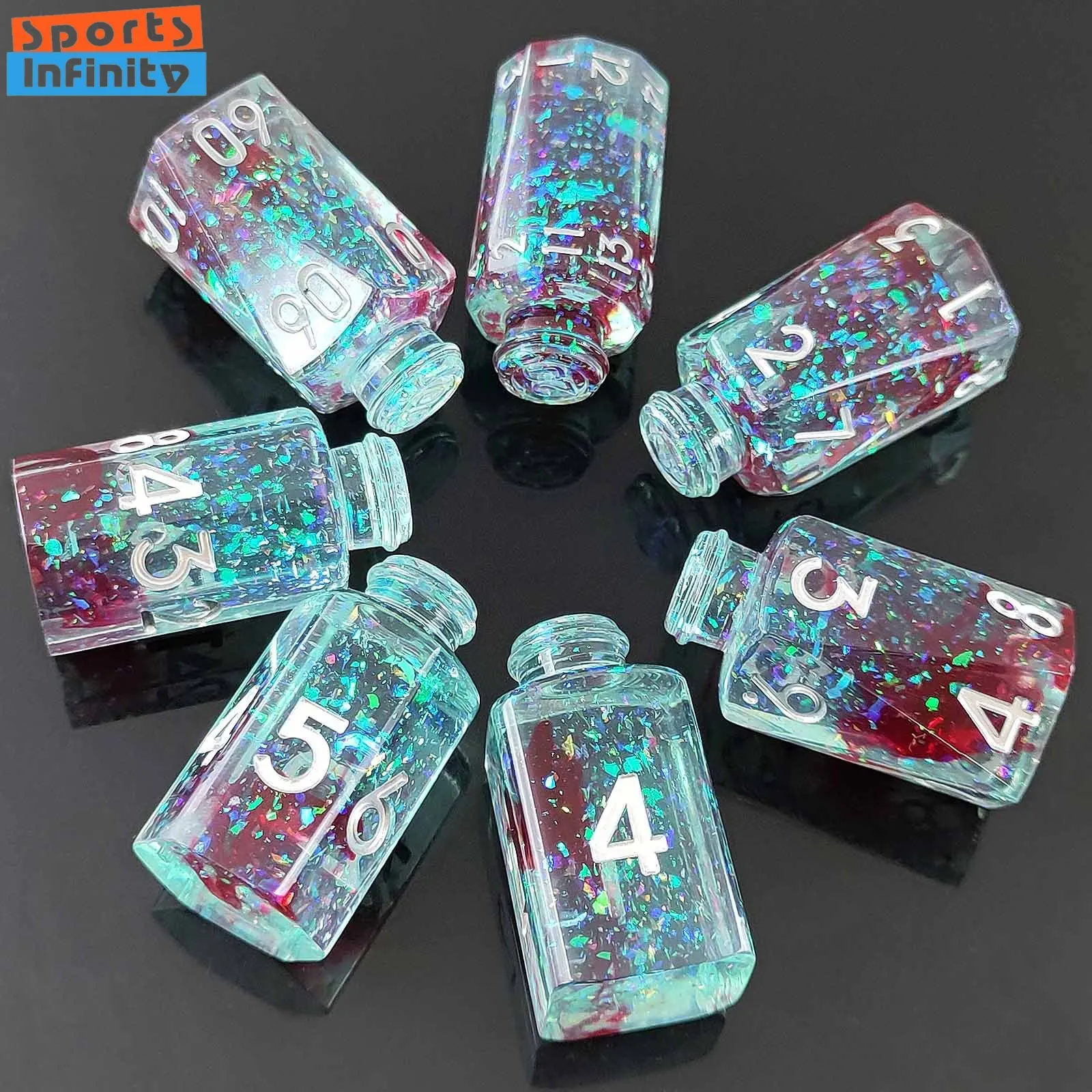 

7pcs/set Resin Medicine Bottle Shape Digital Dice DND RPG Board Game Number Dice Set Entertainment Role Play Cthulhu Dice