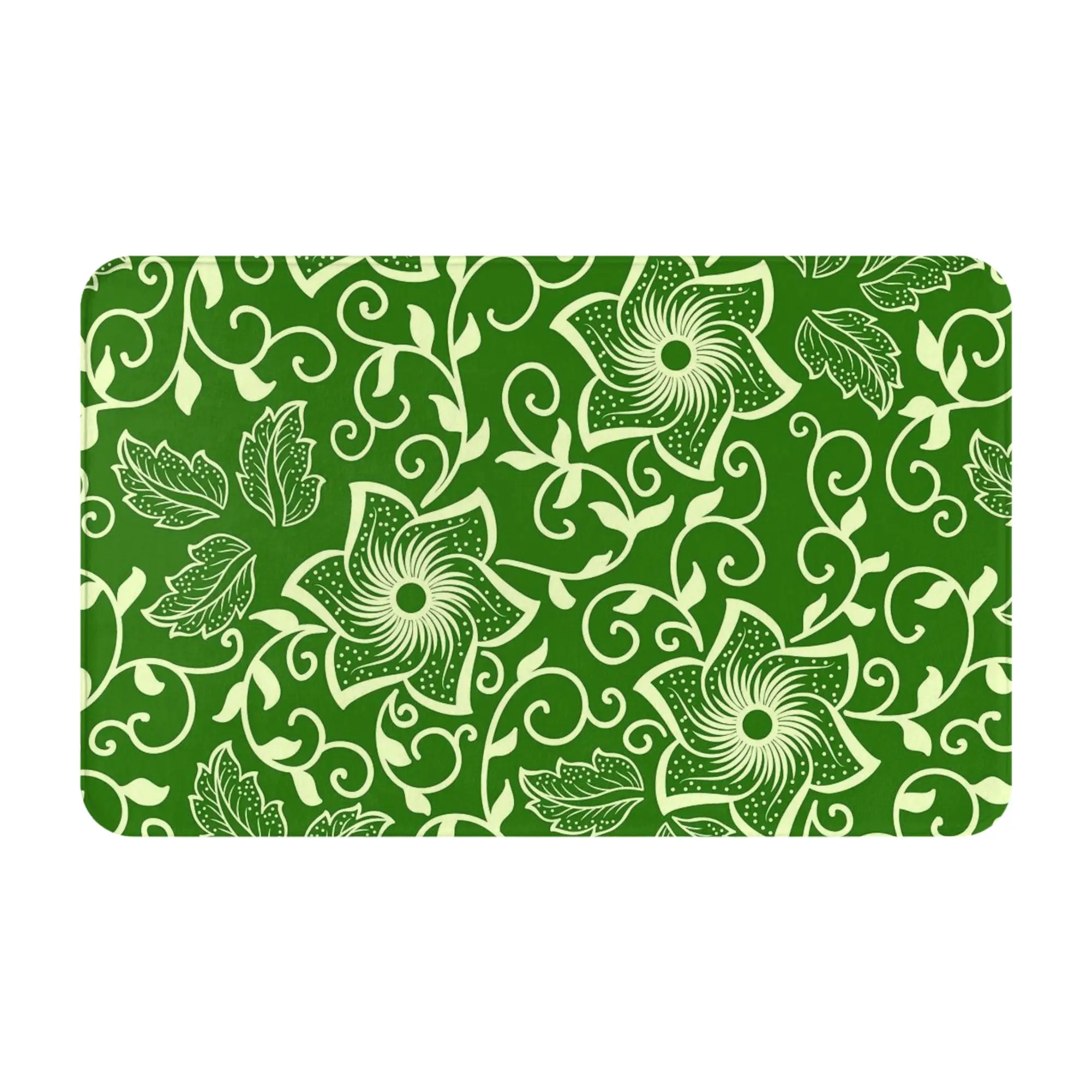 Green Floral Vintage Seamless Texture Anti-Slip Mat Kitchen  Welcome Doormat Home Decoration