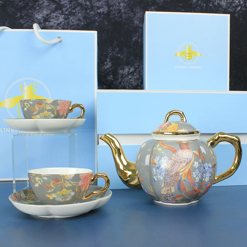 Wedding Gift Tea Sets Beautiful Peacock Pattern Teapot Mug Tea Pot Cup One Set  Christmas Gift Fast Post Droshipping