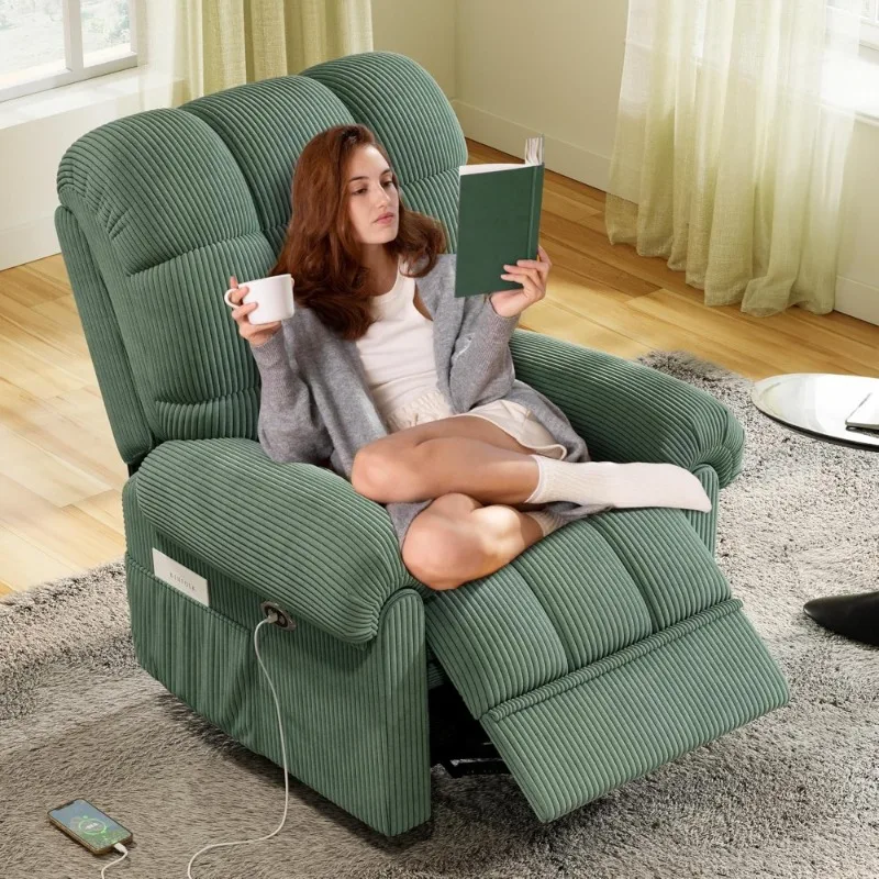 

Adjustable Power Recliner Chair Soft Corduroy Electric Recliner with USB Port Eco Certified Small Space Recliner Sofa