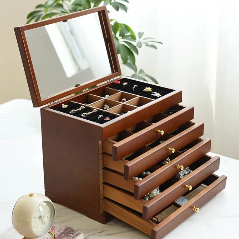 

Luxury Wood Multi-Layer Jewelry Storage Box Vintage Desktop Organizer Large Jewelry Drawer Gift Ideas Timeless