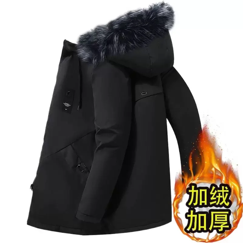 

Зимняя новая модная плюшевая толстая теплая длинная хлопковая куртка для мужчин, повседневное свободное спортивное пальто большого размера высокого качества с капюшоном