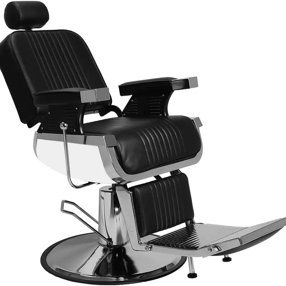 

Sturdy Reclining Barber Chair with Headrest, Supports 500lbs, 360° Swivel, Classic Salon Chair for Stylists, Black Customized