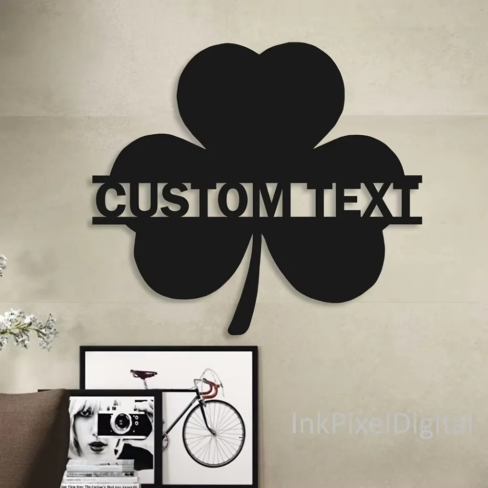 Exclusive One - Piece Custom Metal Wall Art. Clover Pattern with Surname. Ideal for St Patrick's Day Door & Garden Decor.