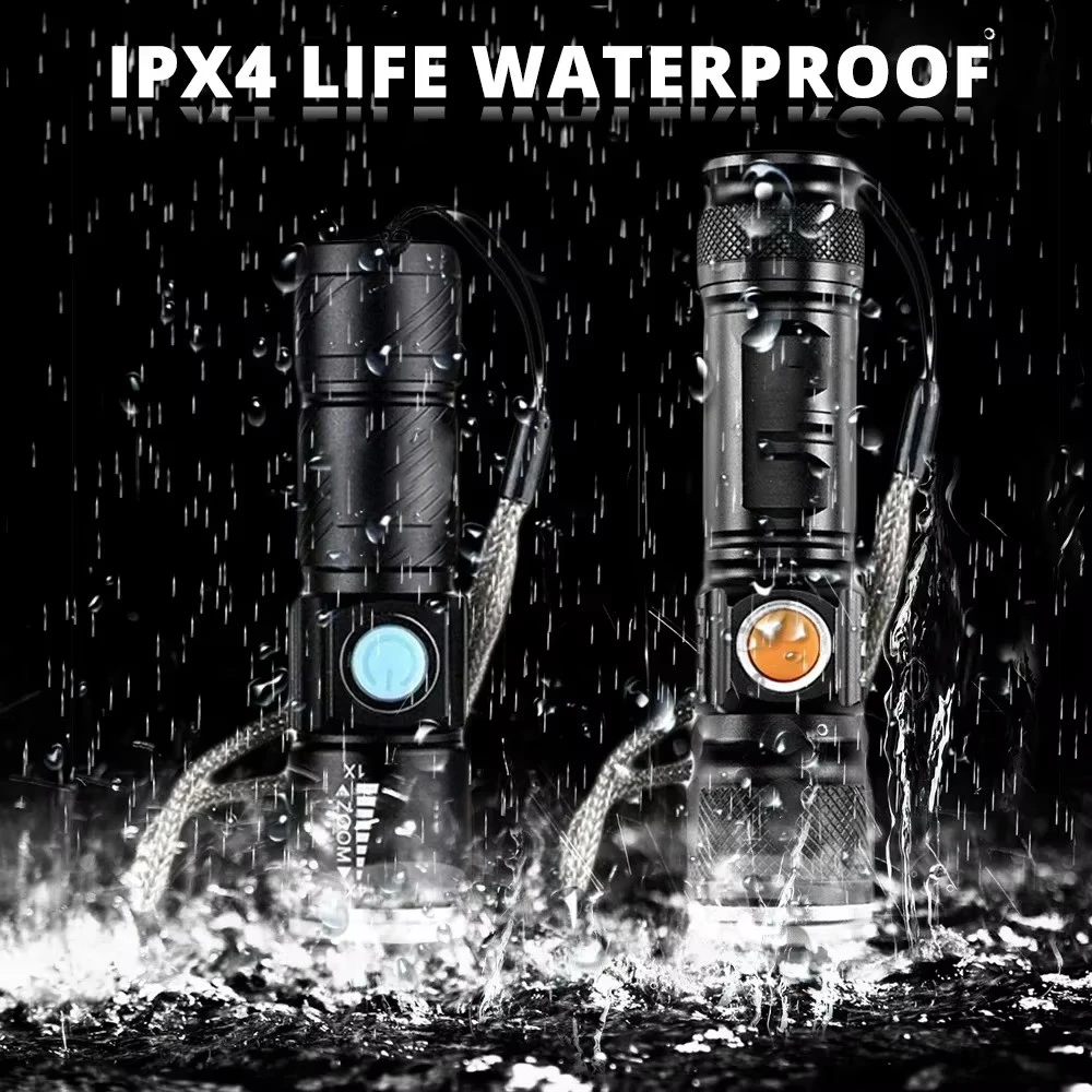 Powerful LED Flashlight With Tail USB Charging Head Zoomable waterproof Torch Portable light 3 Lighting modes Built-in battery
