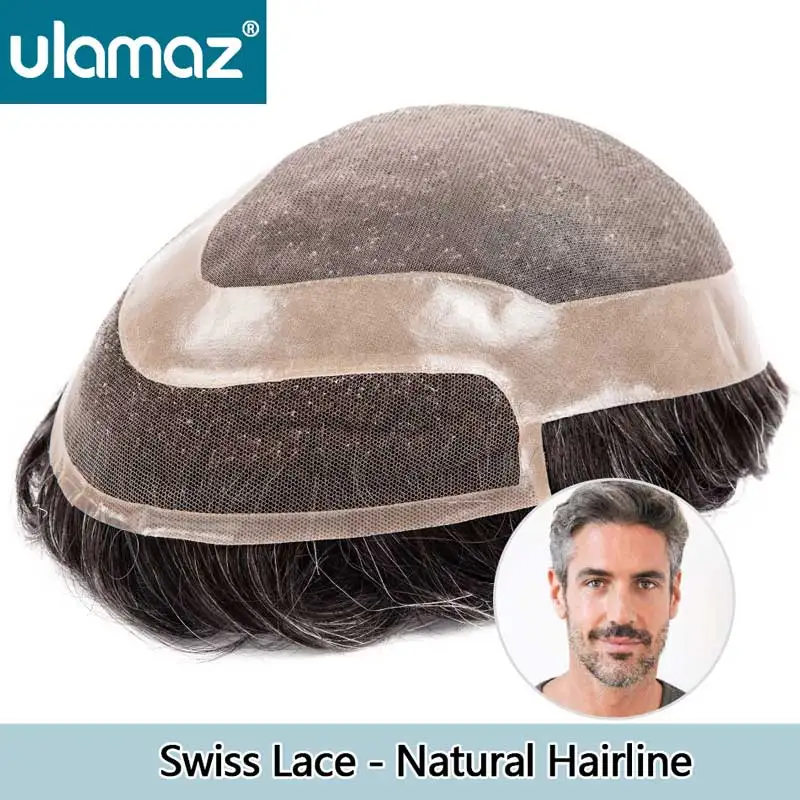 Peluca frontal de encaje suizo para hombre, peluquín de cabello humano Mono NPU para hombres, Nudo blanqueador, sistema de cabello de prótesis