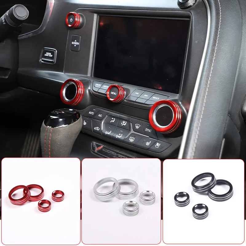 For Chevrolet Corvette C7 2014-2019 Aluminum Alloy Silver/Red Car Air Conditioner Volume Knob Cover Car Accessories