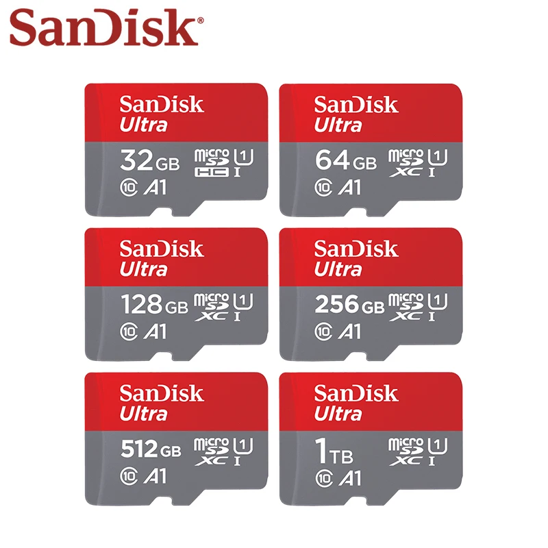 SanDisk-タブレットと電話用のウルトラマイクロSDカード,オリジナルのメモリーカード,フラッシュカード,256GB, 32GB,class10,128GB, A1,u1,アダプター