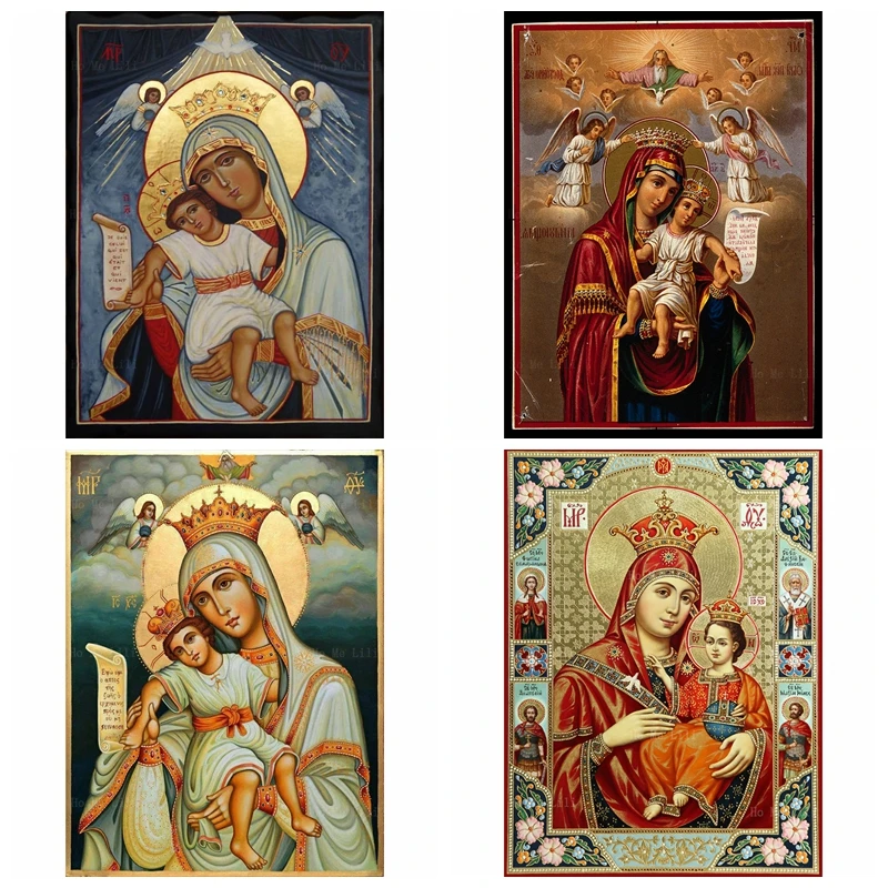 Our Lady The Virgin And Child Being Crowned By Angels Bethlehem Icon Canvas Wall Art By Ho Me Lili For Livingroom Decor