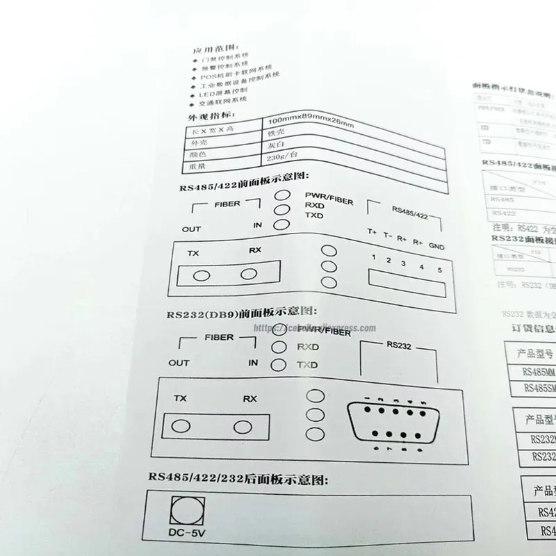 RS232 RS485 RS422 مودم بصري صناعي للمحول، بيانات ثنائية الاتجاه عبر محول الألياف، DC12~55V