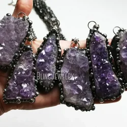 10pcs Amethyst Collar Arcane Necklace Natural Crystal Druzy Witch Wicca Boho Hippy Goth Occult Stainless Steel Y2K Tiki Jewelry