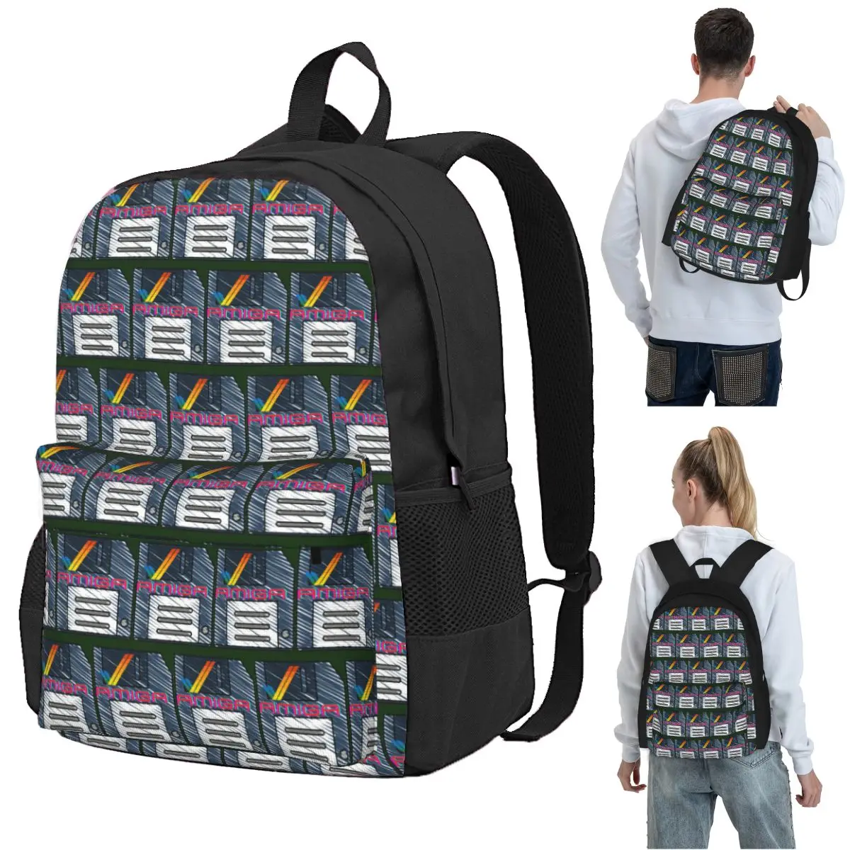 

Amiga Vintage Backpack Student BookBag Children School Bag Laptop Shoulder Bags for Men Women