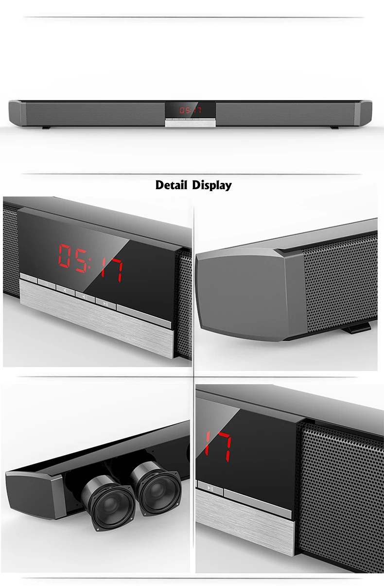 Sistema Home Theater Soundbar per TV Stereo Boombox con Subwoofer altoparlante Bluetooth senza fili sveglia telecomando Sound Box