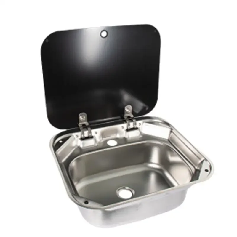 Rv Sink with Cover Kitchen Folding Clamshell Single Tank Stainless Steel Square Birdbath