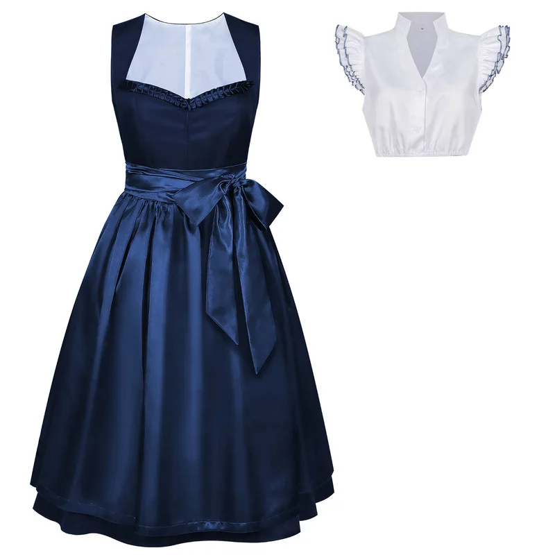 QICHE Women Bavarian Two Piece Dress Set Traditional Munich Oktoberfest Festival Party Outfit