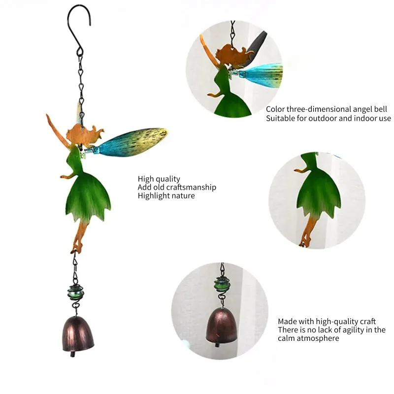 Fairy Angel Outdoor Garden Decoration Wind Chimes Metal Art Wind Bells Musical Hanging Decor Patio Yard Windows Doors Pendant