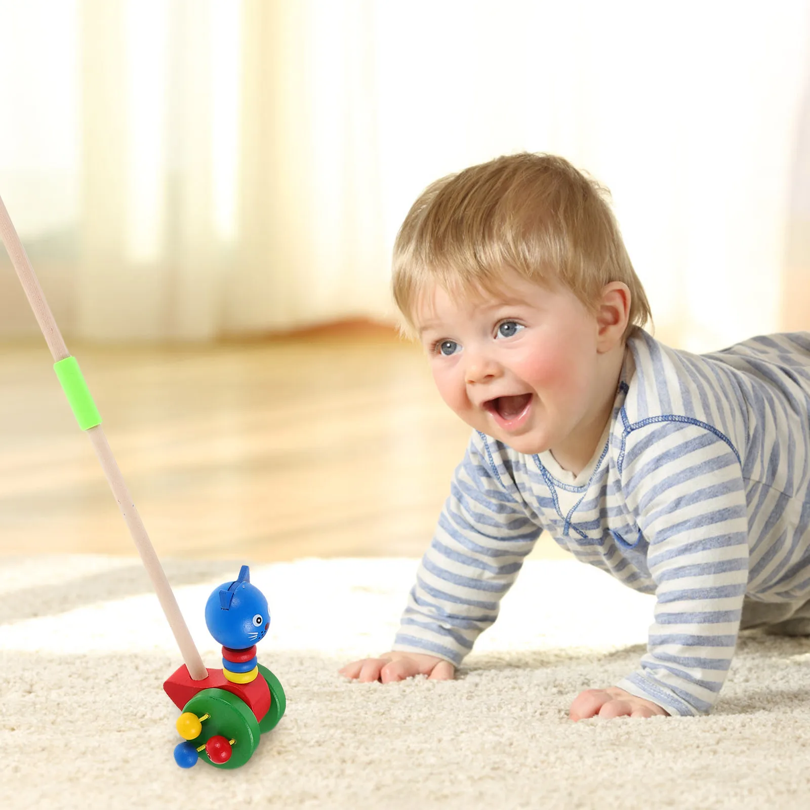 مشاية أطفال تعمل بالدفع على شكل حيوانات كرتونية خشبية للأطفال الصغار مع حواف مدورة عربة مشي آمنة للرضع لتطوير المهارات الحركية