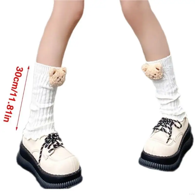 L5YC اليابانية النساء الفتيات الحلو محبوك تدفئة الساق واقي أحذية بلاستيك ثلاثية الأبعاد أفخم الحيوان الدمى تكدرت تقليم الساق #6