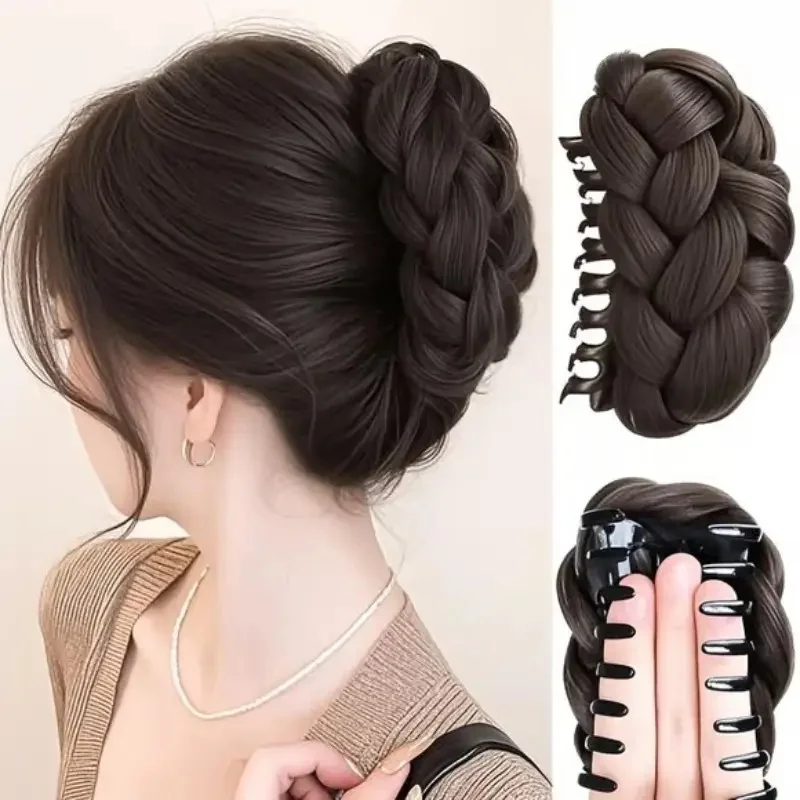 Elegante moño de pelo sintético para mujer, diseño de Clip de garra ovalada, accesorio de moño alto adecuado para uso diario, accesorios para el cabello