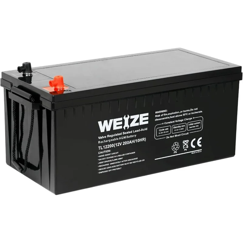 WEIZE 12 Volt 200Ah Deep Cycle AGM Battery, 3% Self-Discharge Rate, 2000A Max Discharge Current, Perfect for RV, Camper Vans