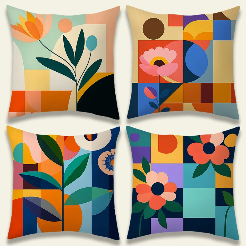 

Современные геометрические цветочные наволочки, красочные чехлы для подушек с абстрактным цветочным принтом, декор в стиле середины века для гостиной