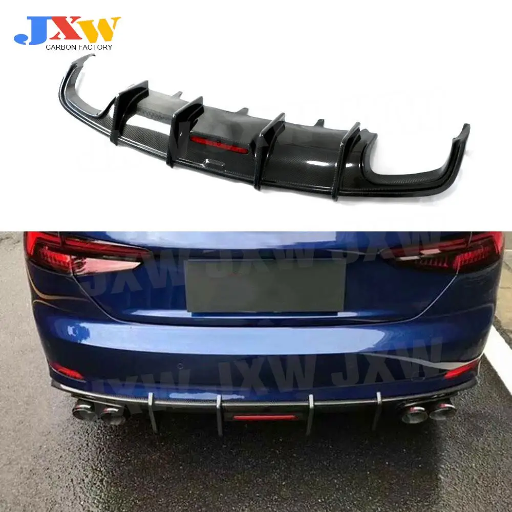 Carbon Fiber / FRP Rear Bumper Lip Diffuser Spoiler With LED Light For Audi A5 S5 Sedan 4 Door 2017 2018 2019 Car Styling