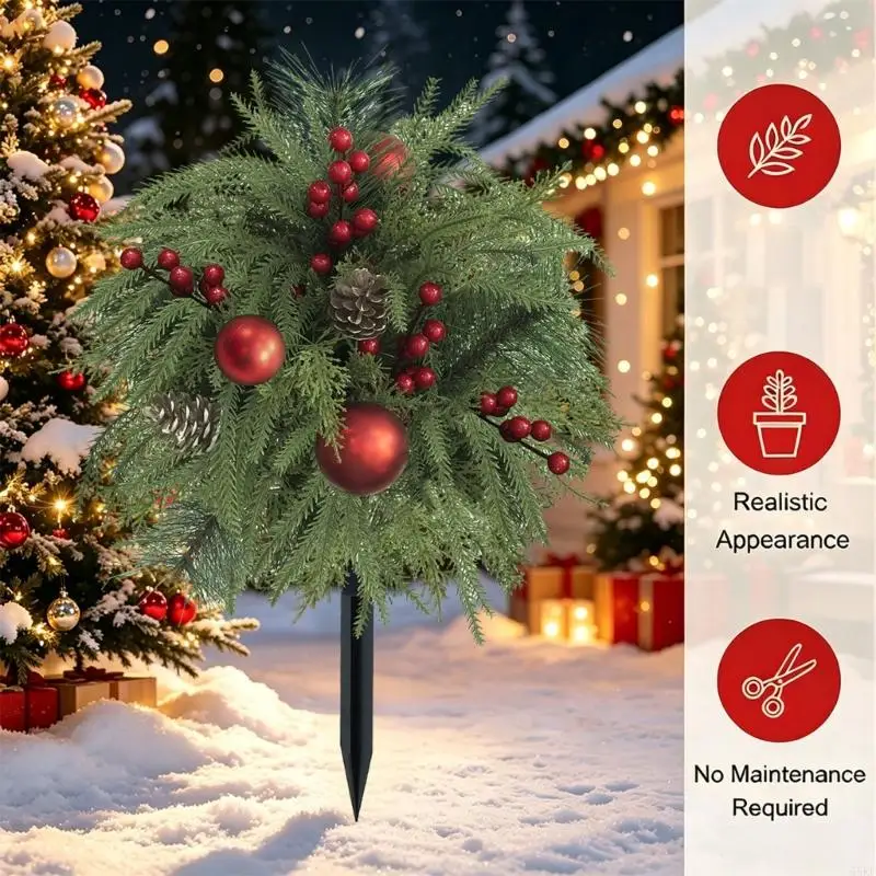 Holiday Outdoor Stake Accent with Faux Pine Stem for Entry Display 55KF